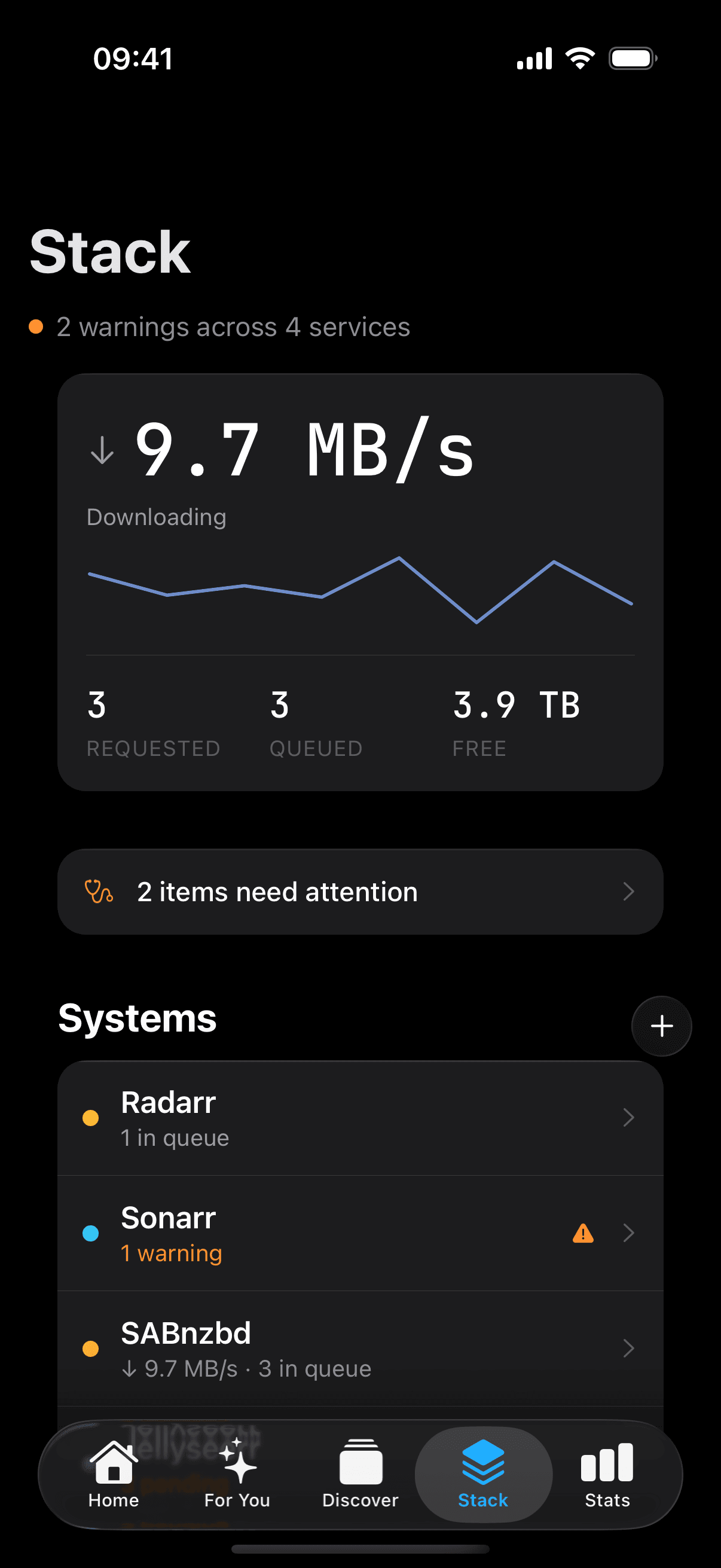 Stack — aggregated download throughput